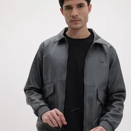 The Roadster Life Co. Spread Collar Faux Leather Trim Bomber Jacket-image-66