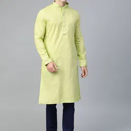 Manthan Men Green Self Design Straight Kurta-image-25