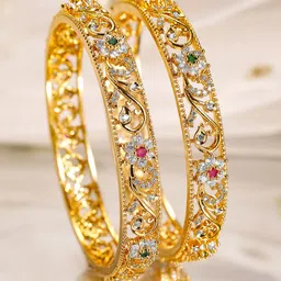 Rubans Set Of 2 22K Gold Plated CZ Stone Studded Bangles-picture-41