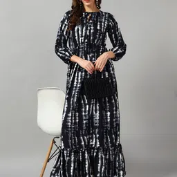 Raiyani Enterprise Tie And Dye Tiered Fit & Flare Maxi Dress-image-2