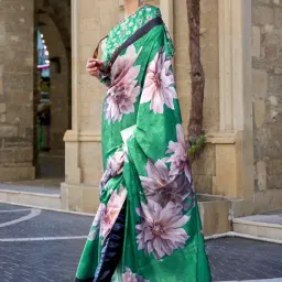 Saree Mall Green Floral Print Saree With Unstitched Blouse-image-29