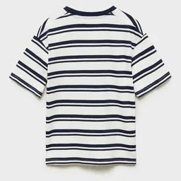 Mango Kids Boys Striped Drop-Shoulder Sleeves Cotton T-shirt image 3