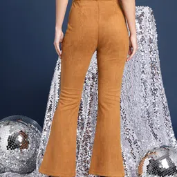 Mast & Harbour Women Velvet Finish Bootcut Party Trousers image 3