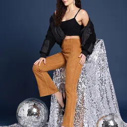 Mast & Harbour Women Velvet Finish Bootcut Party Trousers image 4