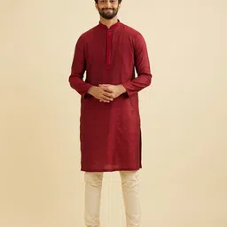 Manyavar Ethnic Motifs Woven Design Mandarin Collar Jacquard Kurta With Pyjama-picture-11