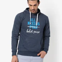 Campus Sutra Blue Cotton Regular Fit Printed Hooded Sweatshirt-picture-10
