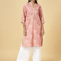Rangmanch by Pantaloons Peach Cotton Floral Print Straight Kurta-picture-31