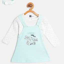 Moms Love Infant Girls Blue & White Cotton Embroidered Pinafore Dress with Printed T-shirt-picture-14