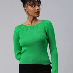 London Rag Geometric Self Design Boat Neck Pullover-image-30