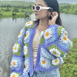 Sugercandy Women Floral Woollen Crop Cardigan with Embroidered Detail-picture-37