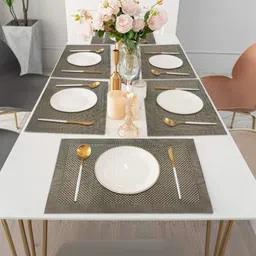 LUXEHOME INTERNATIONAL Brown 6 Pieces Textured Anti Skid Table Placemats-picture-34