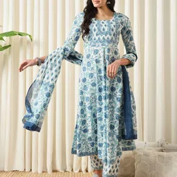 Jaitpuriya Women Floral Printed Regular Pure Cotton Kurta with Trousers & With Dupatta-picture-15