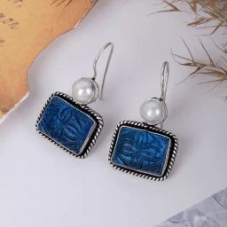 Teejh Diti Dark Blue Stone & Pearl Drop Earrings-picture-35