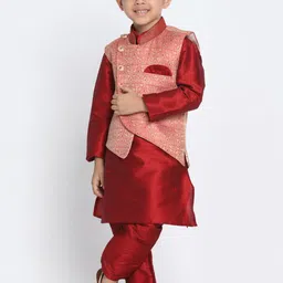 JBN Creation Boys Pink & Maroon Self Design Kurta Set With Nehru Jacket-picture-23