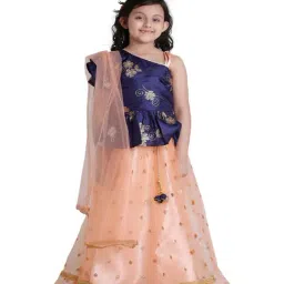 AJ Dezines Kids Peach & Blue Embroidered Lehenga Cholis-picture-29
