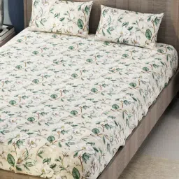 Kopa Beige Microfiber Floral 192 TC King Bedsheet with 2 Pillow Covers image 2