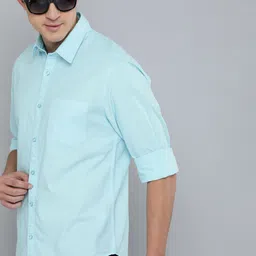 Harvard Men Blue Regular Fit Solid Sustainable Casual Shirt-picture-26