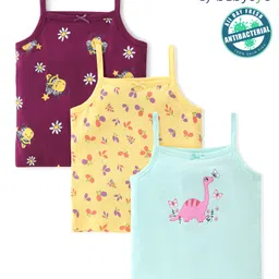 Babyoye Eco Conscious Cotton Sleeveless Slips Dino Print Pack of 3 -Yellow Blue & Maroon-picture-24