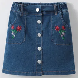 Kookie Kids Denim Washed Skirts With Floral Embroidered- Blue-image-34
