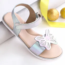 Pine Kids Sandals with Velcro Closure and Butterfly Applique- Metallic-picture-24
