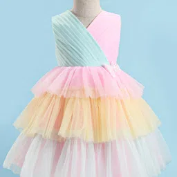 Babyhug Woven Sleeveless Party Dress With Glitter Print & Bow Applique - Pink image 1