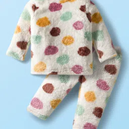 Babyhug Fur Knit Full Sleeves Winter Wear T-Shirt & Lounge Pant Set With Polka Dot Design - White image 1
