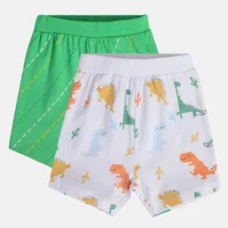 MINI KLUB Cotton Knit Pack Of 2 Dinosaur & Abstract Printed Shorts - Green & White-picture-18