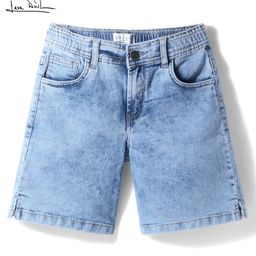 arias by lara dutta Arias Cotton Stretch Woven Washed A-line Shorts - Light Blue-picture-4