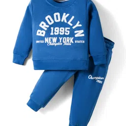 Smarty Boys Looper Knit Full Sleeves Night Suit With Text Print - Blue-picture-25