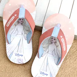 Cute Walk by Babyhug Disney Flip Flops With Frozen Print - Peach & White-picture-21