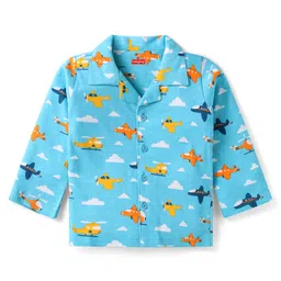 Babyhug Cotton Knit Full Sleeves Night Suit with Dino Print - Black image 2