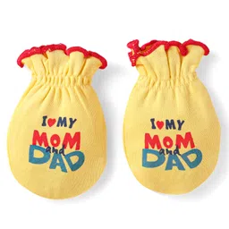 Babyhug 100% Cotton Knit Mittens & Booties With Text Print - Yellow image 2