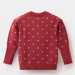 Mark & Mia Full Sleeves Pullover Sweater with Polka Dot Design & Doll Applique - Maroon image 2