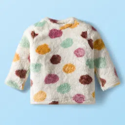 Babyhug Fur Knit Full Sleeves Winter Wear T-Shirt & Lounge Pant Set With Polka Dot Design - White image 2