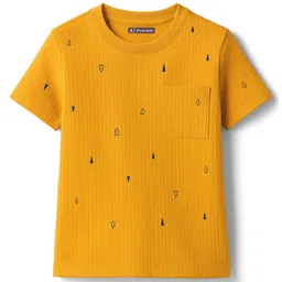 Pine Kids Drop Needle Half Sleeves Co-ords Night Suit With Tree Print - Yellow image 2