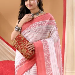 DESH BIDESH Ethnic Motifs Woven Design Pure Cotton Taant Saree-picture-26