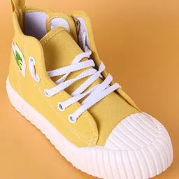 Cute Walk by Babyhug Lace Up Closure Casual Shoes With Dino Patch Applique - Yellow image 3