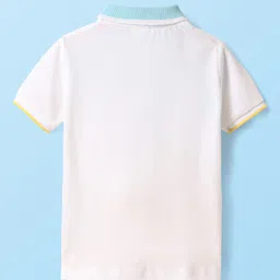 Babyhug Single Jersey Knit Half Sleeves Polo Cut & Sew T-Shirt & Denim Shorts Set with Text & Ship Patch - Blue & White image 3