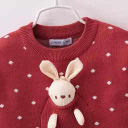 Mark & Mia Full Sleeves Pullover Sweater with Polka Dot Design & Doll Applique - Maroon image 3