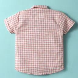 Mini Taurus Textile Knit Half Sleeves Checks 3 Piece Party Suit With Bow Applique - Light Red image 3