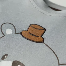 Mini Taurus Interlock Knit Full Sleeves Romper With Animal Print & Stripes - Grey image 3