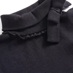 Babyhug Cotton Elastane Knit Full Sleeves Turtle Neck Winter T-Shirt with Bow Applique - Black image 3