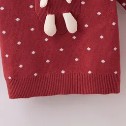 Mark & Mia Full Sleeves Pullover Sweater with Polka Dot Design & Doll Applique - Maroon image 4
