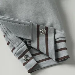 Mini Taurus Interlock Knit Full Sleeves Romper With Animal Print & Stripes - Grey image 4