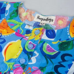 Hugsntugs Cotton Woven Full Bell Sleeves Floral & Fruits Printed Top - Blue image 5