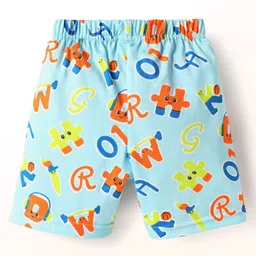 Babyhug Cotton Knit Half Sleeves Shorts Night Suit With Text Print - Blue image 5