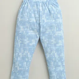 BUMZEE Cotton Knit Full Sleeves Abstract Print Formal Shirt with Attached Waistcoat & Bow & Trouser Set - Sky Blue & White image 5