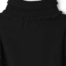 Babyhug Cotton Elastane Knit Full Sleeves Turtle Neck Winter T-Shirt with Bow Applique - Black image 5