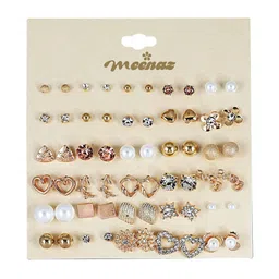 DressBerry Set Of 30 Gold Plated Stones Studded & Pearls Beaded Geometric Studs-image-77