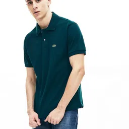 Lacoste Men Teal Green Solid Polo Collar Pure Cotton T-shirt-picture-36